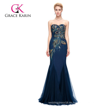 Grace Karin voller Länge trägerlosen Schatz Navy Blue Meerjungfrau Pfau Prom Dress 2016 GK000080-4